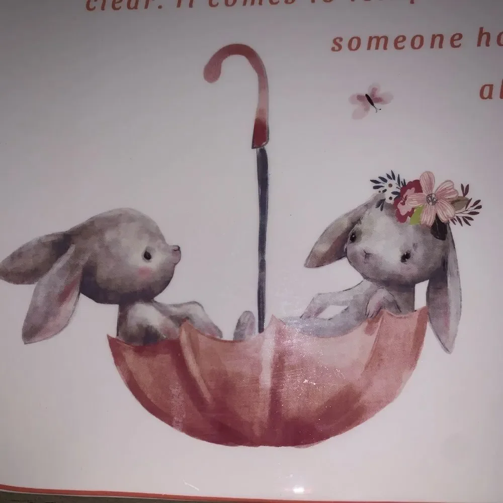 Pink Vintage Easter Bunny Umbrella Giving Plate
